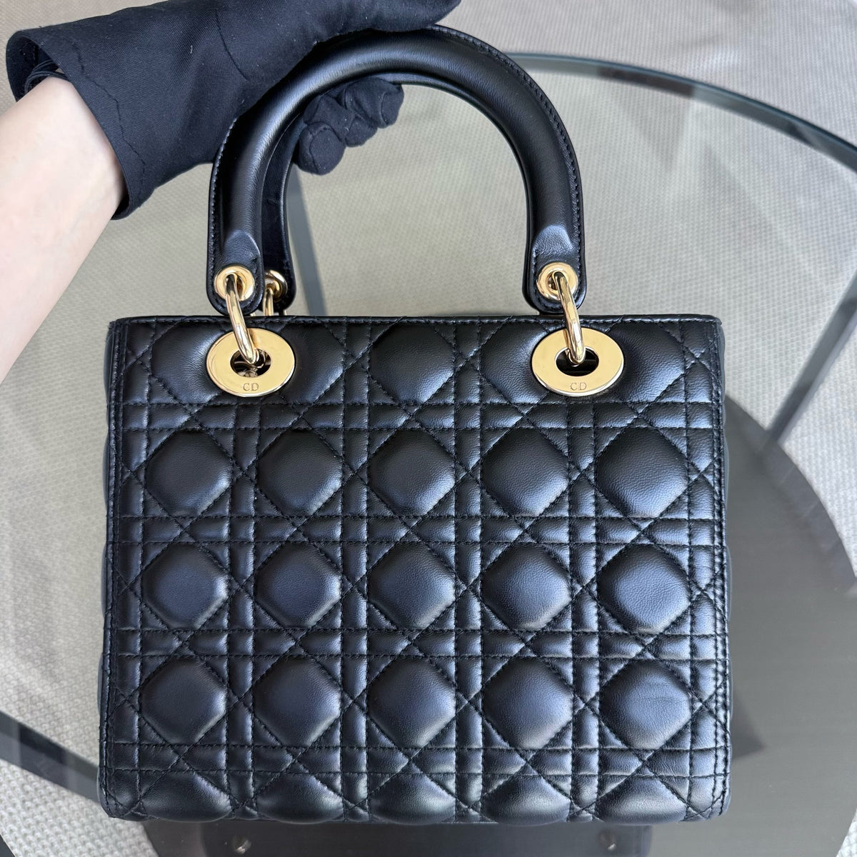 Dior Lady Medium - Cannage Lambskin Black Gold Hardware