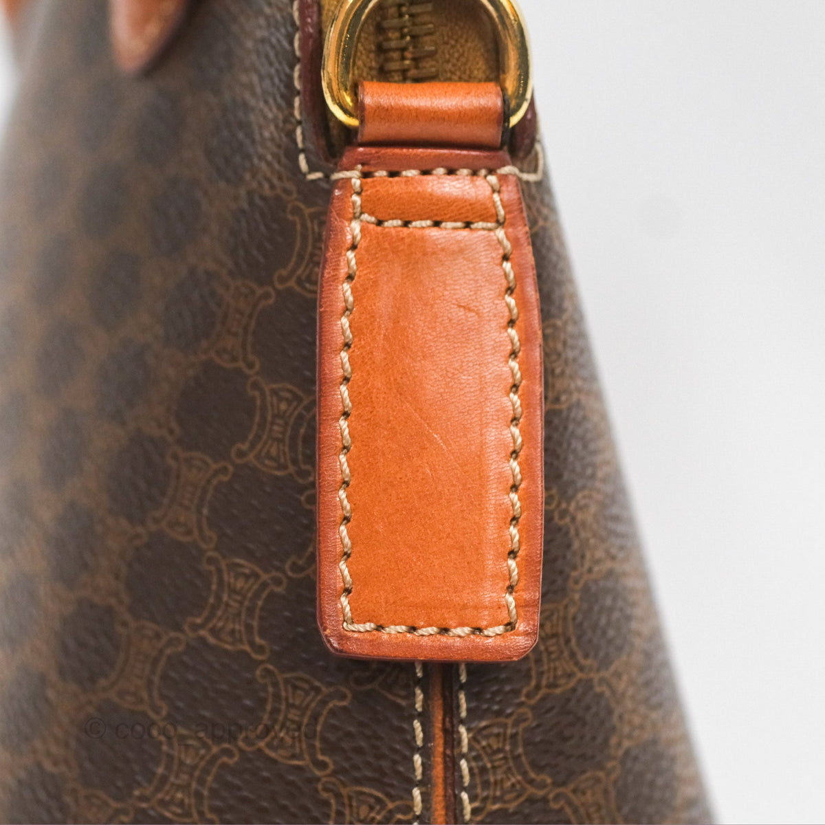 Celine Vintage Macadam Top Handle Bag Tan Brown