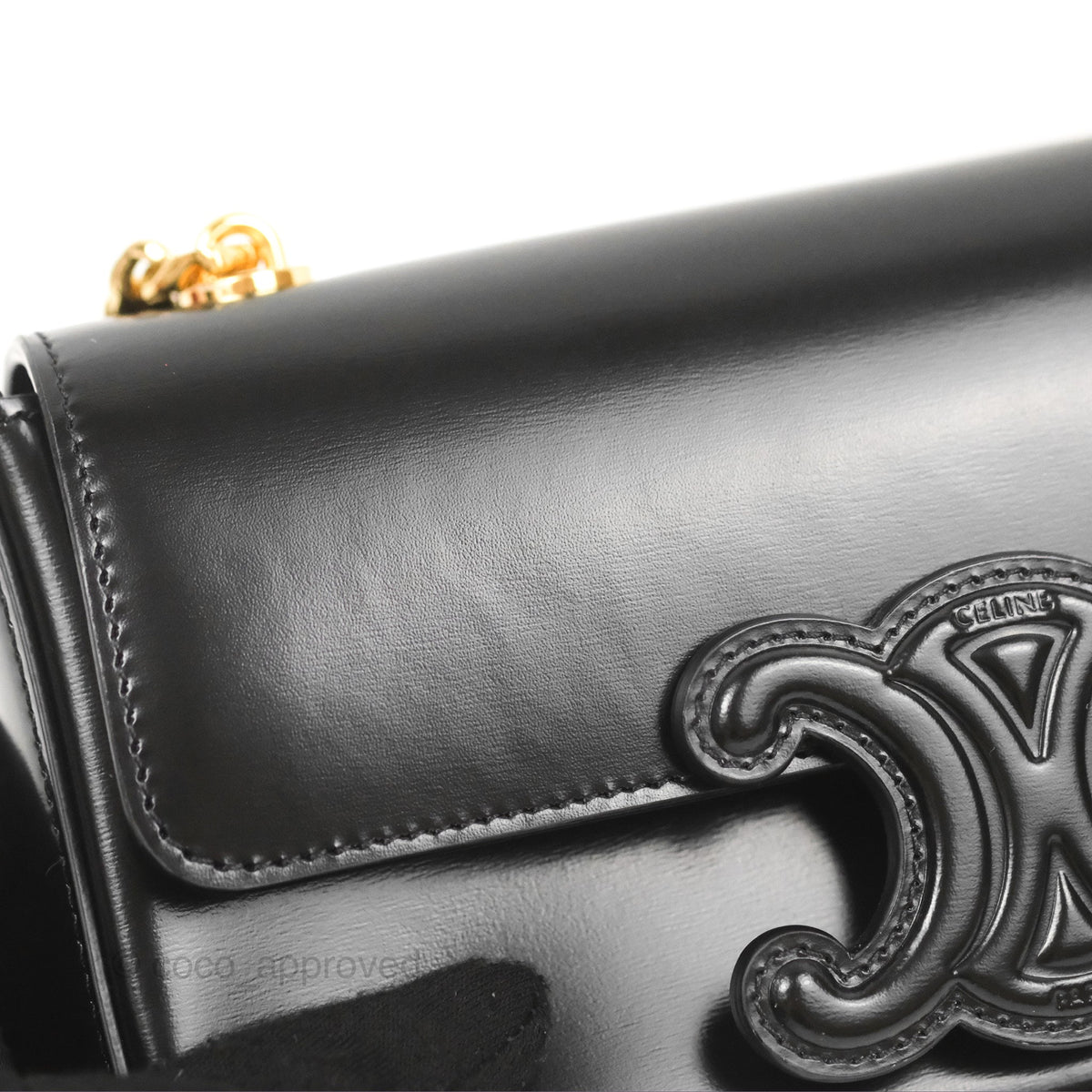 Celine Triomphe Chain Shoulder Bag Black Shiny Calfskin
