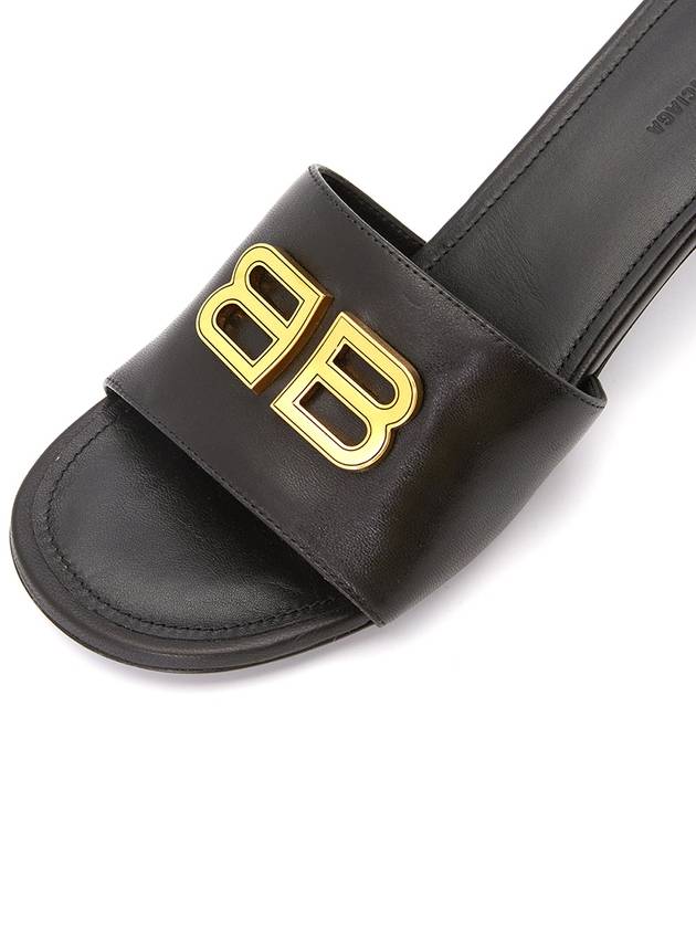 Luxury Balenciaga  BB Leather Slipper Heels Black