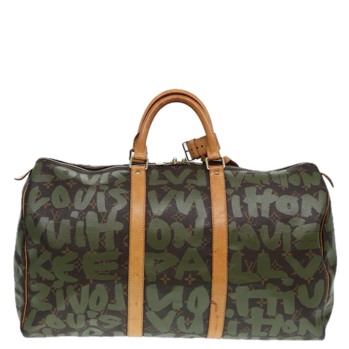 LOUIS VUITTON Monogram Graffiti Keepall 50 Boston Bag Khaki M92196 Auth 85405