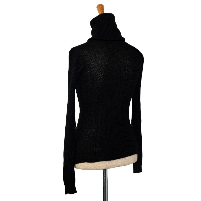 Chanel Cocomark Nits Tartar Neck sweaters Black Casimir Silk Ladies Chanel
