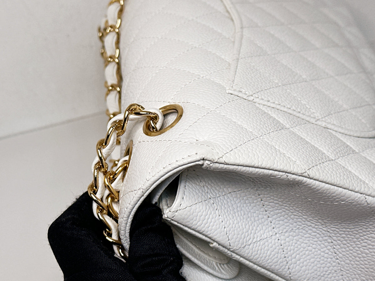 Chanel White Caviar Medium Classic Double Flap Bag 1350 holo card