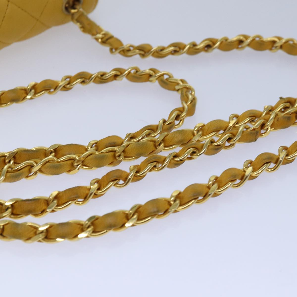 Top Quality Chanel Mini Matelasse Chain Shoulder Bag Lamb Skin Yellow Gold CC Auth 85920