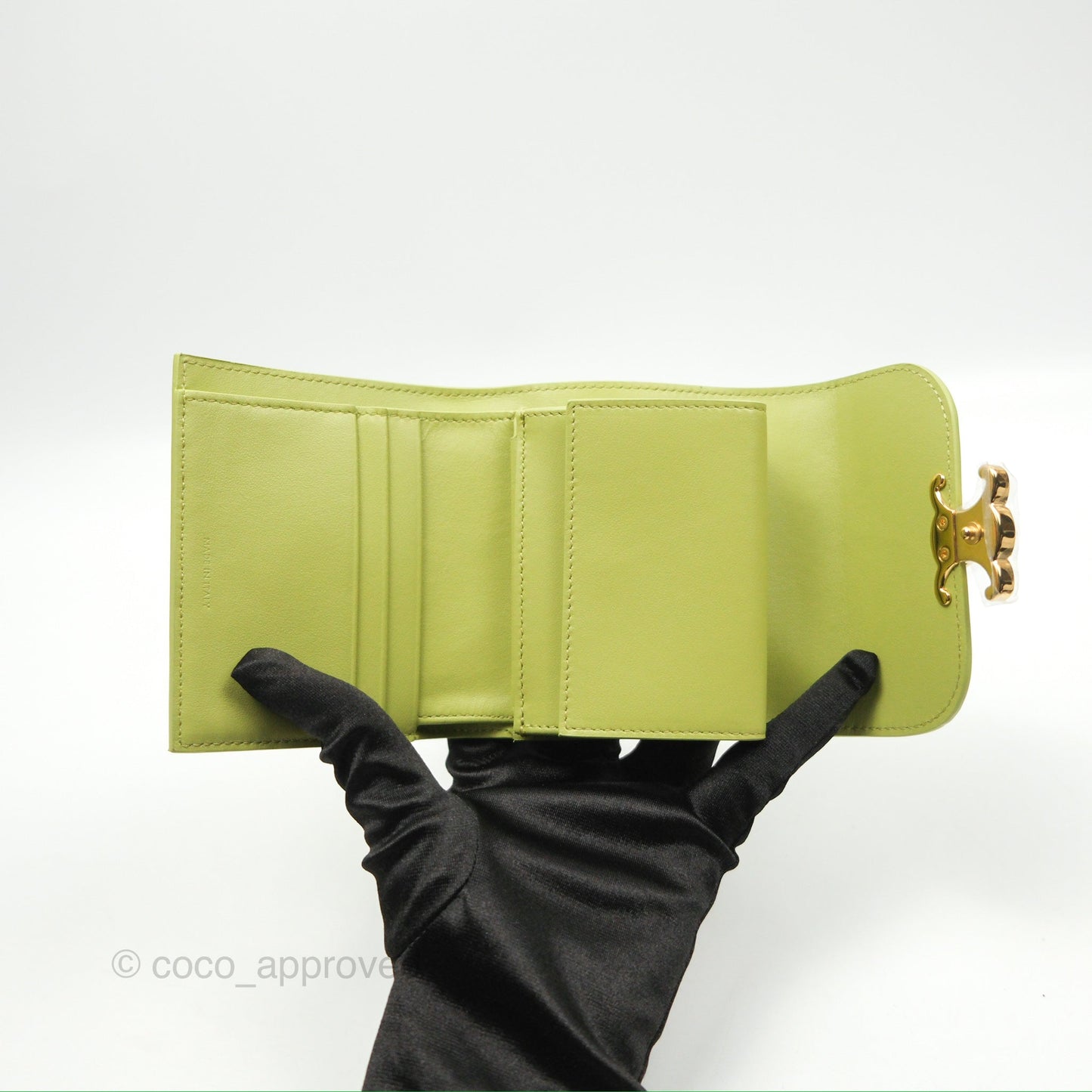 Celine Small Triomphe Flap Wallet Avocado Green Shiny Calfskin