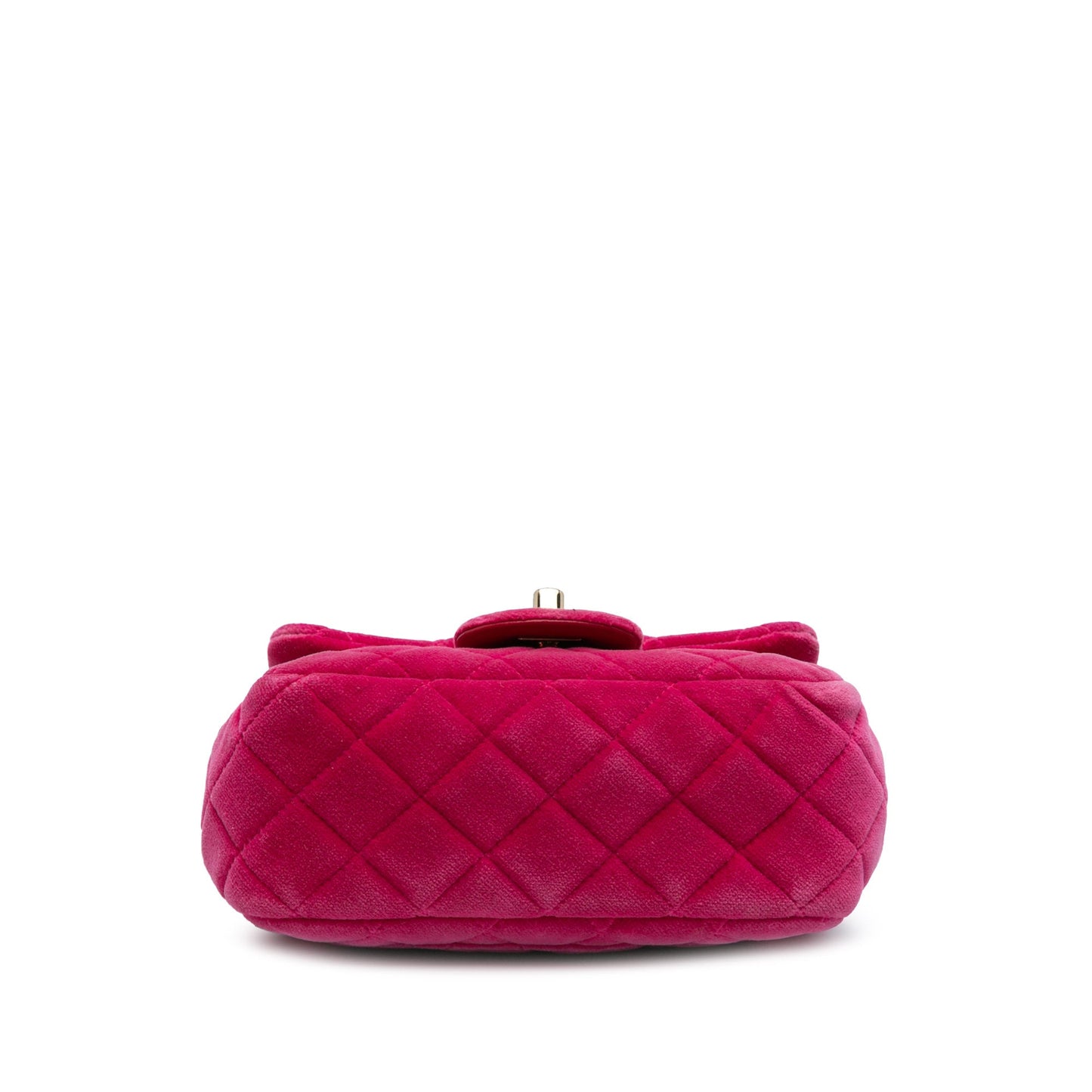 Pink Chanel Mini Square Classic Velvet Pearl Crush Single Flap Crossbody Bag