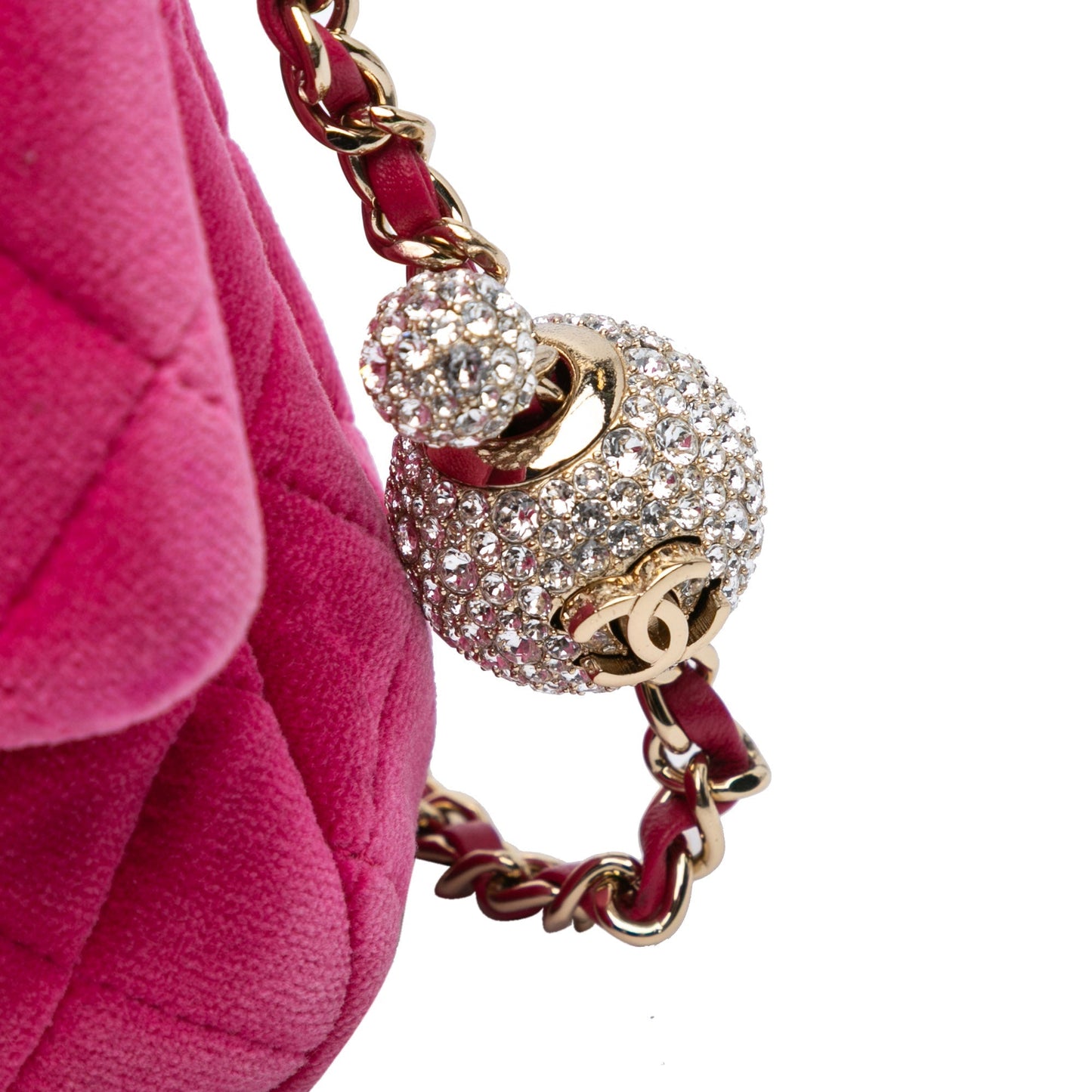 Pink Chanel Mini Square Classic Velvet Pearl Crush Single Flap Crossbody Bag
