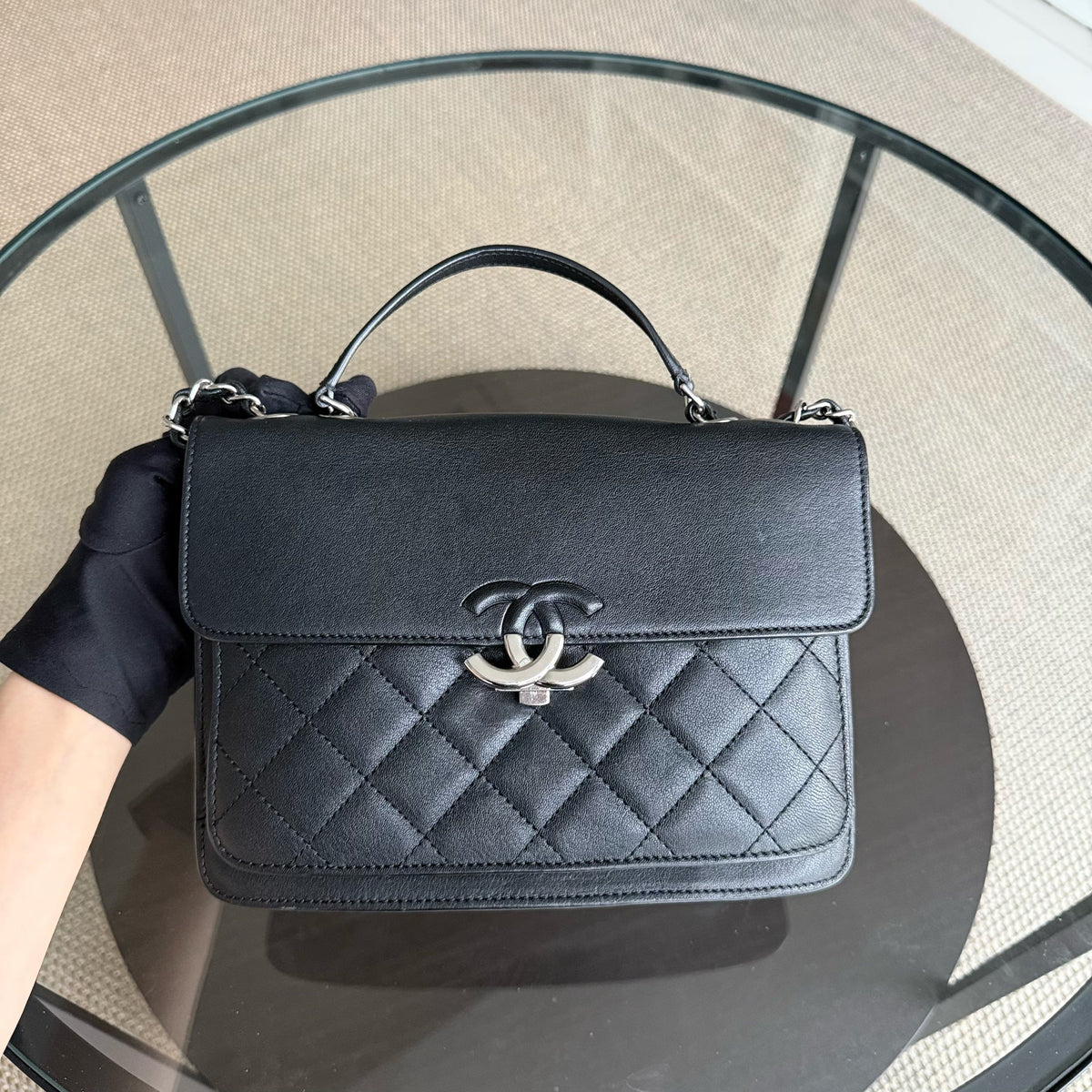 Chanel Medium CC Box Flap - Quilted Calfskin Black Silver Hardware Series 25