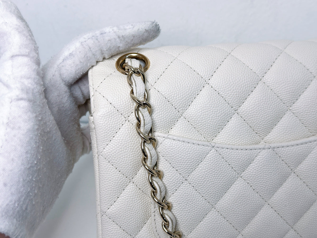 Chanel Mini Rectangular Caviar Classic White GHW 2382 holo card