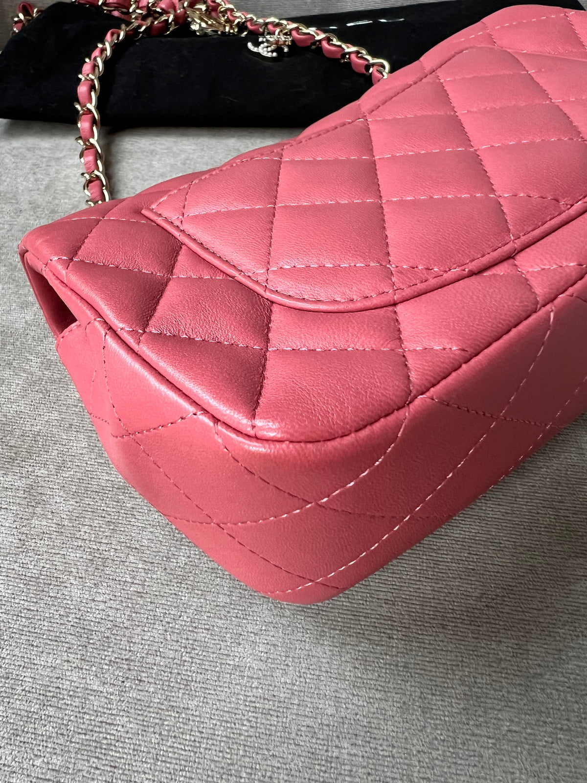 Chanel Mini Rectangular Classic Flap Valentines Day Edition in Pink Lambskin
