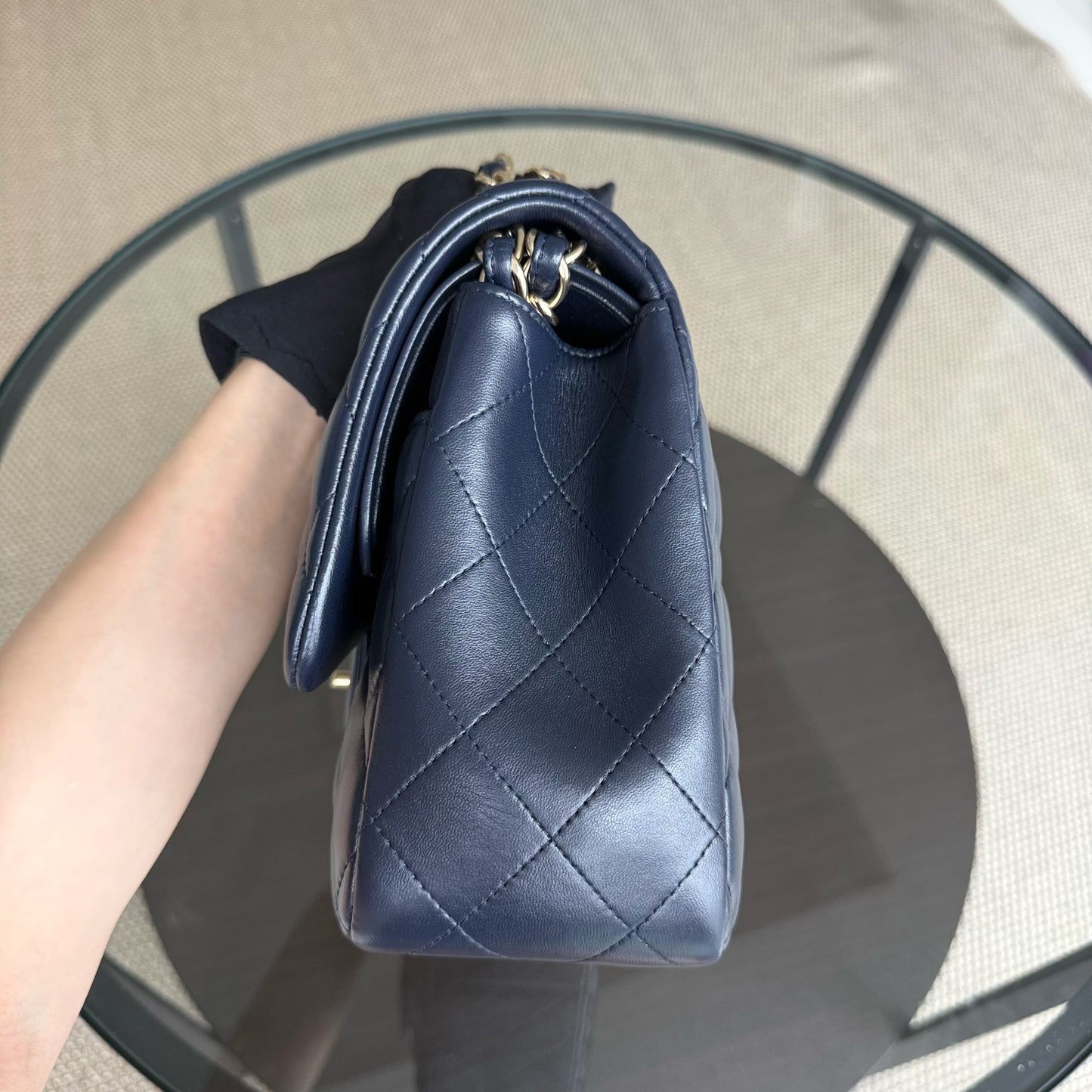 Chanel Classic Flap Jumbo - Double Flap 30CM Quilted Lambskin Dark Blue Gold Hardware Series 20