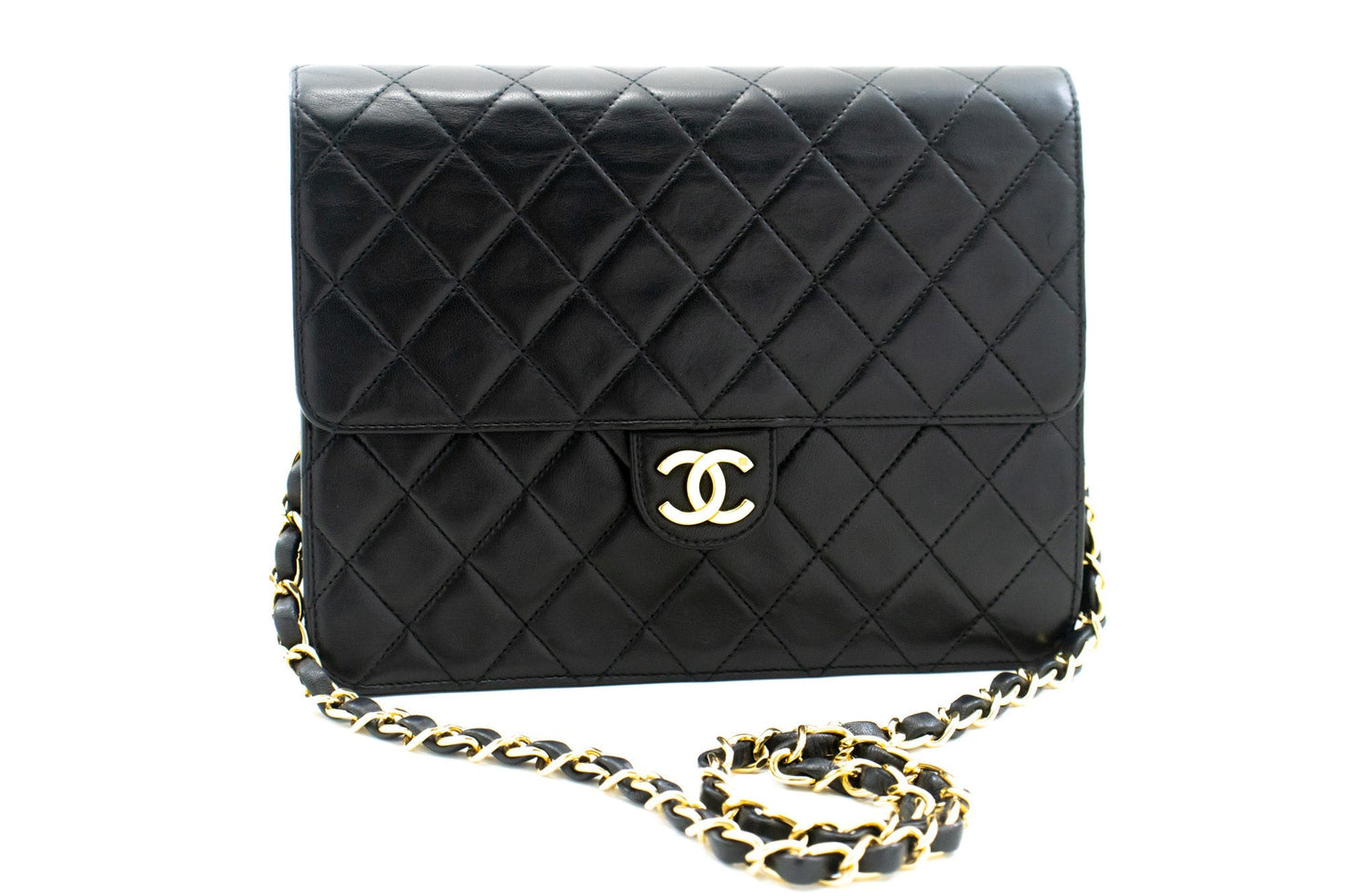 CHANEL Small Chain Shoulder Bag Clutch Black Quilted Flap Lambskin