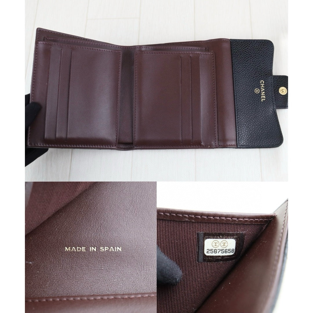 Very Good ( Rank A) ｜CHANEL Caviar Skin Leather Calf Leather  Wallet Black Made In 2018 Year｜S25011001