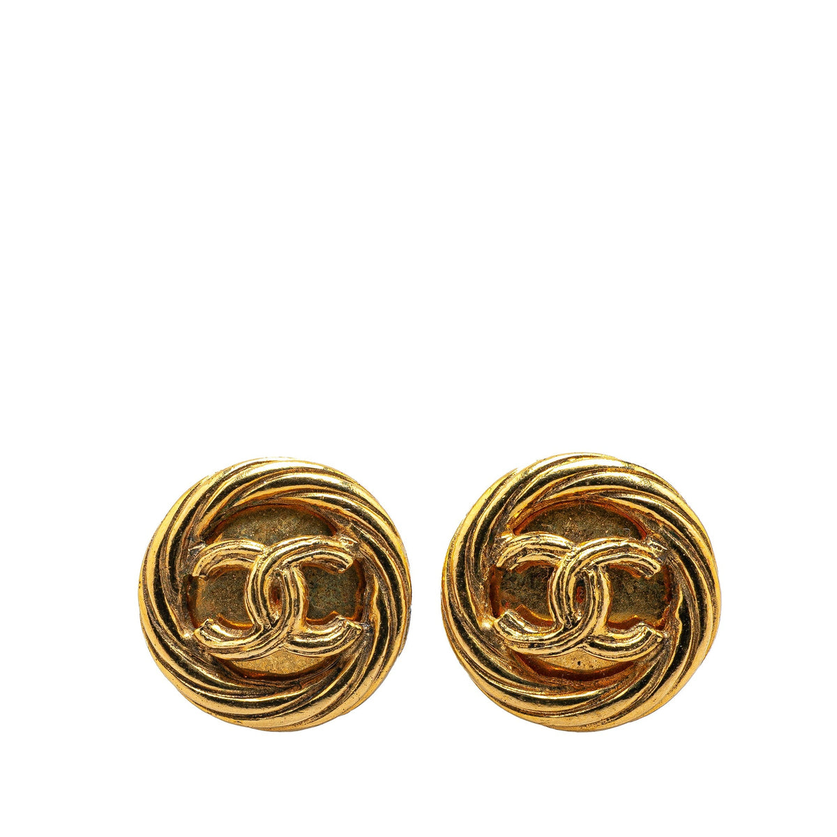 Gold Chanel Gold Plated CC Round Clip on Earrings