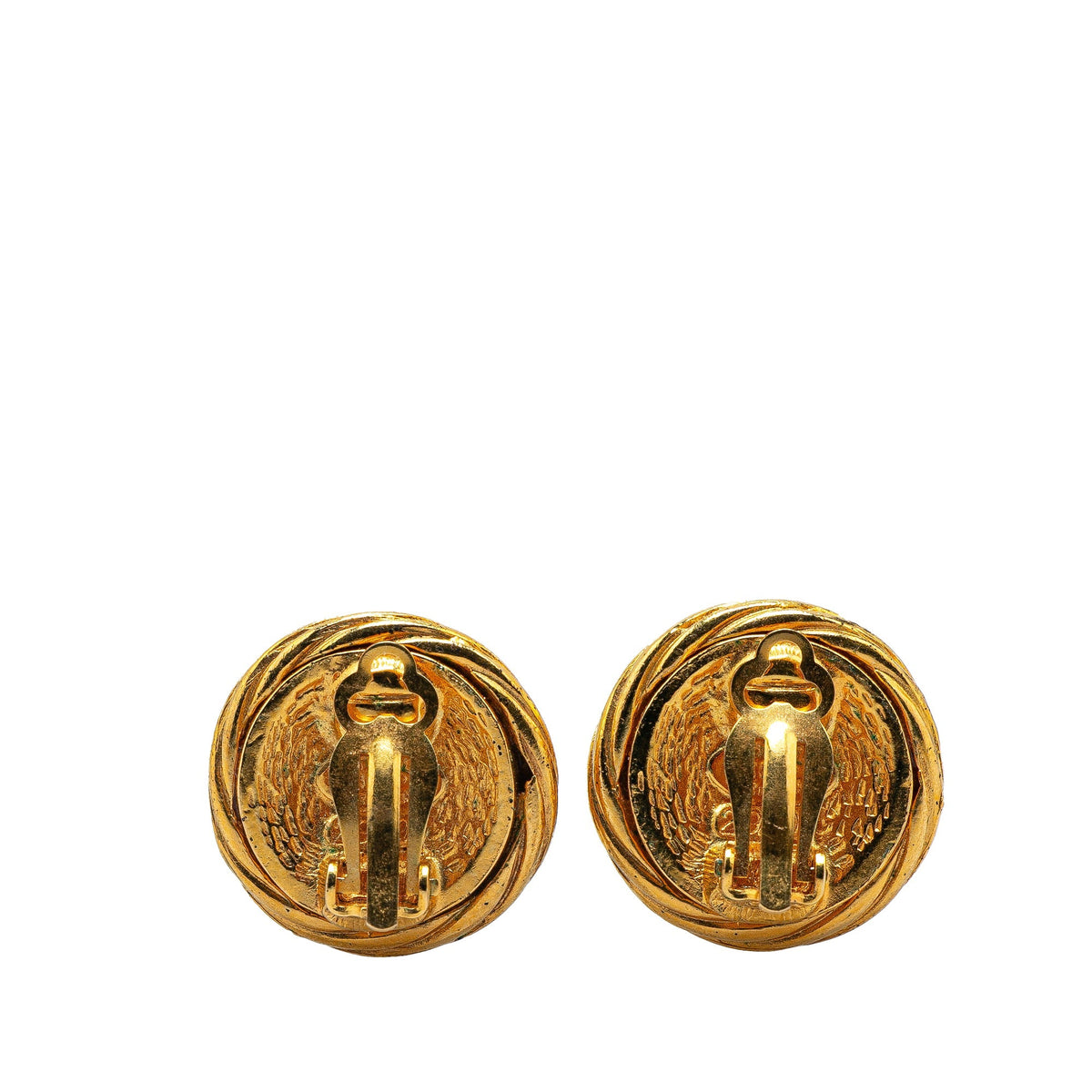 Gold Chanel Gold Plated CC Round Clip on Earrings