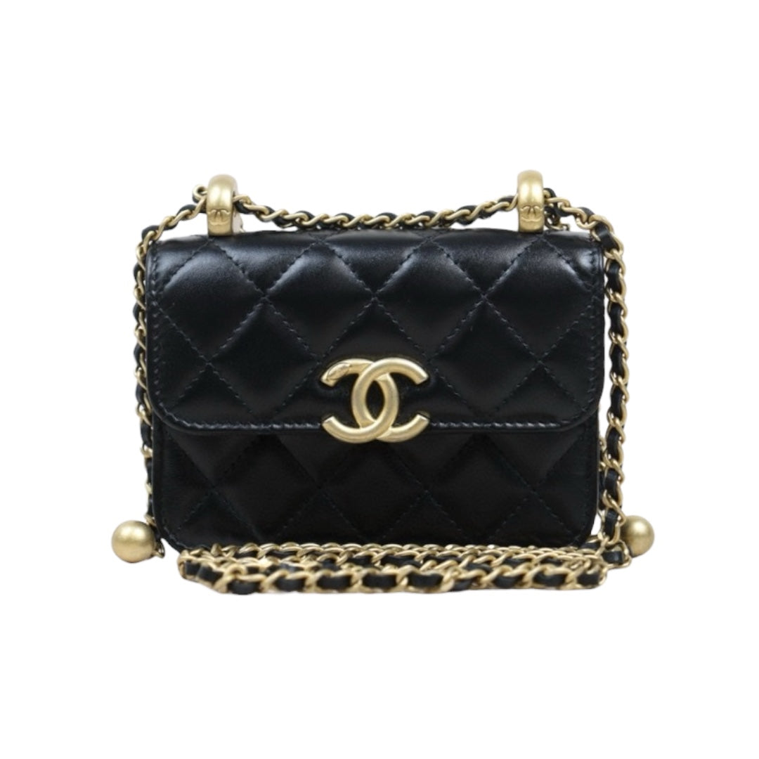 Excellent（Rank SA）｜ CHANEL Matelasse Doubel Golden Ball Chain Mini WOC Black  Made in 2021-2022 Year ｜W25051601
