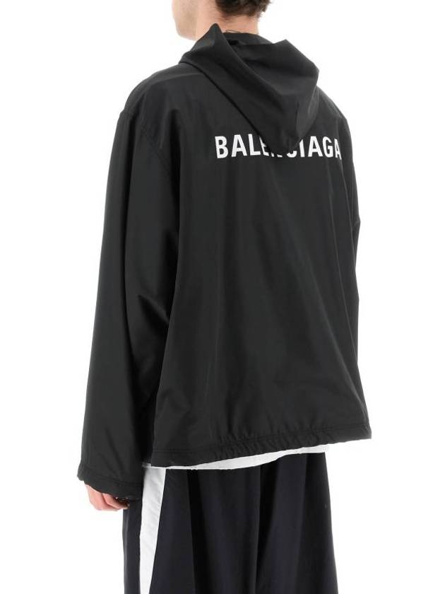 Luxury Balenciaga  Logo Print Hooded Windbreaker Black