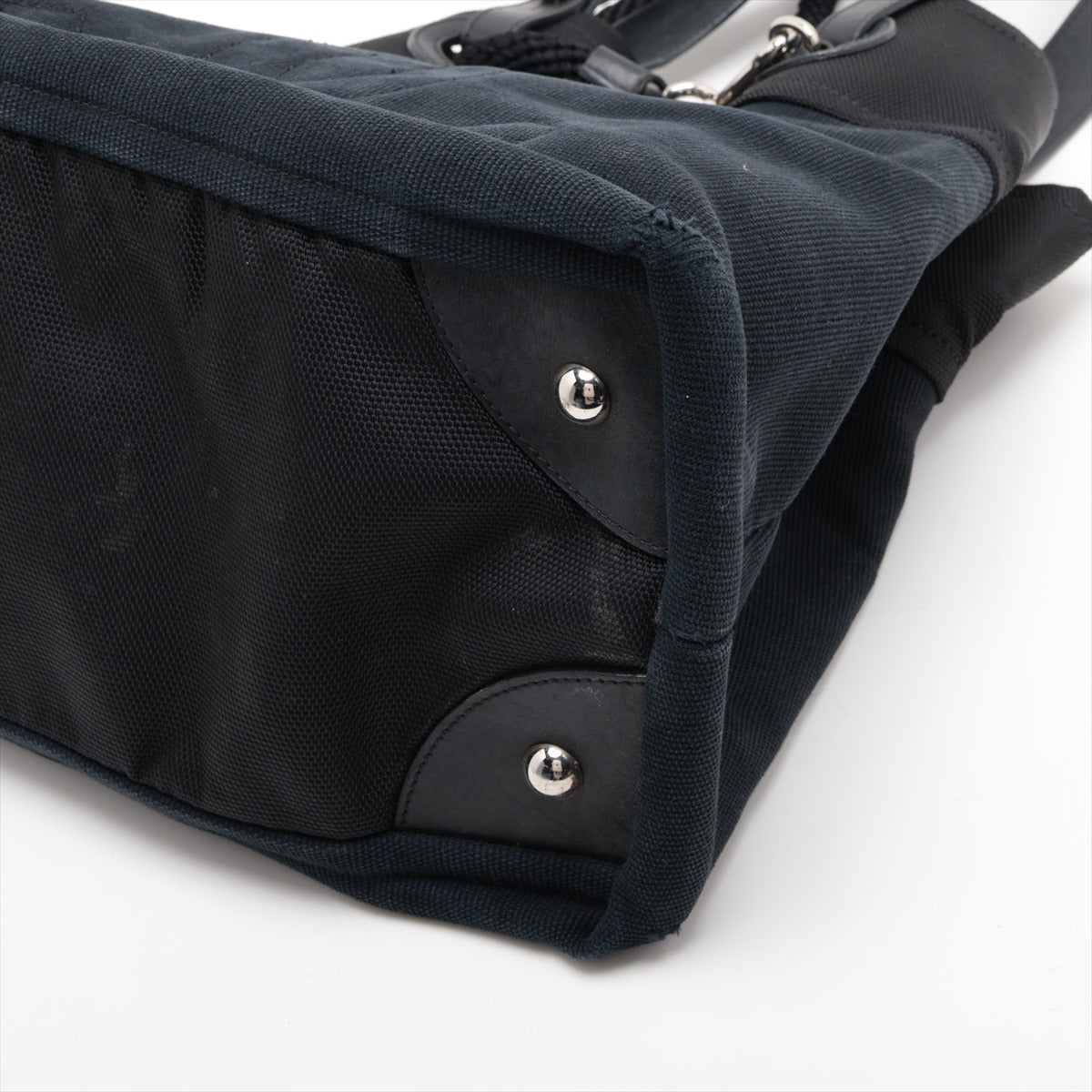 Chanel Coco Canvas Leather Tote Bag Black Silver Gold  13th