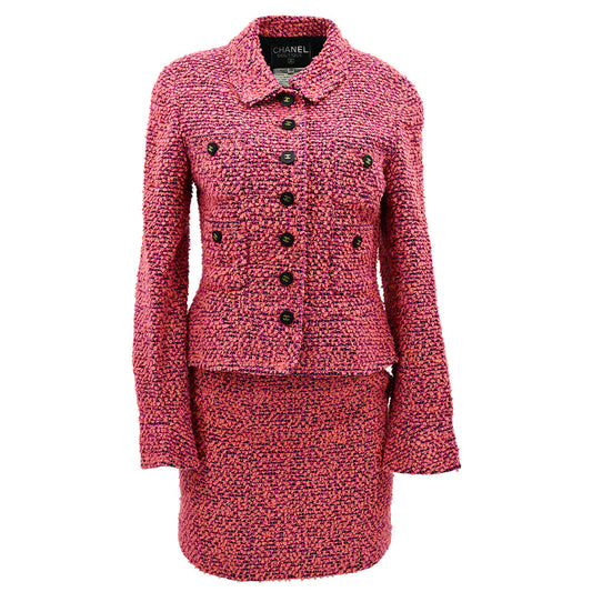 Chanel Fall 1994 CC-buttons bouclé skirt suit #38