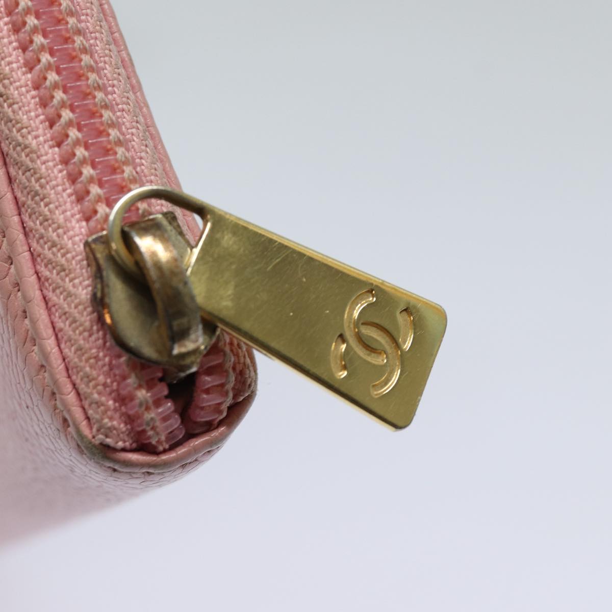 Top Quality Chanel COCO Mark Long Wallet Caviar Skin Pink Gold CC Auth 87035