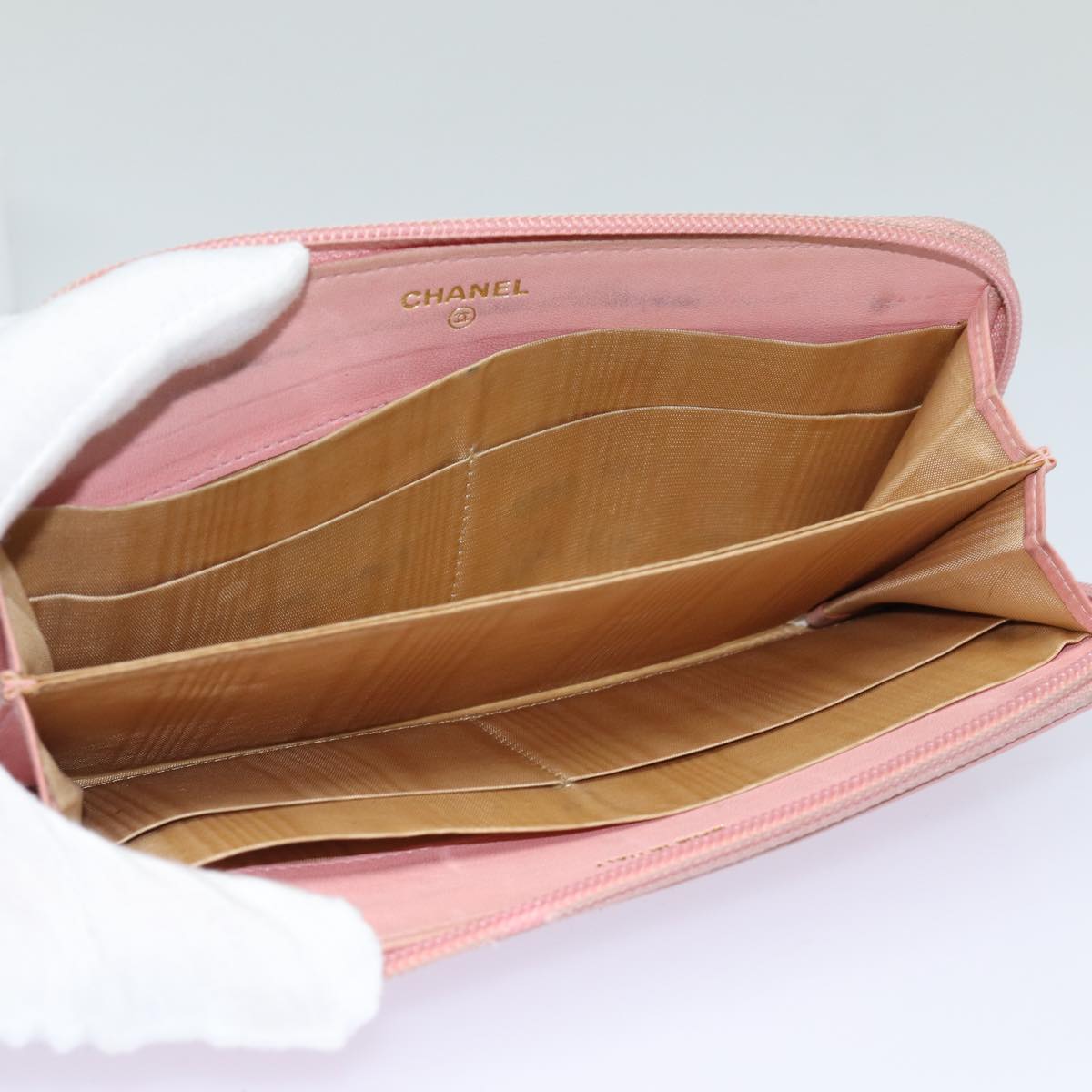 Top Quality Chanel COCO Mark Long Wallet Caviar Skin Pink Gold CC Auth 87035