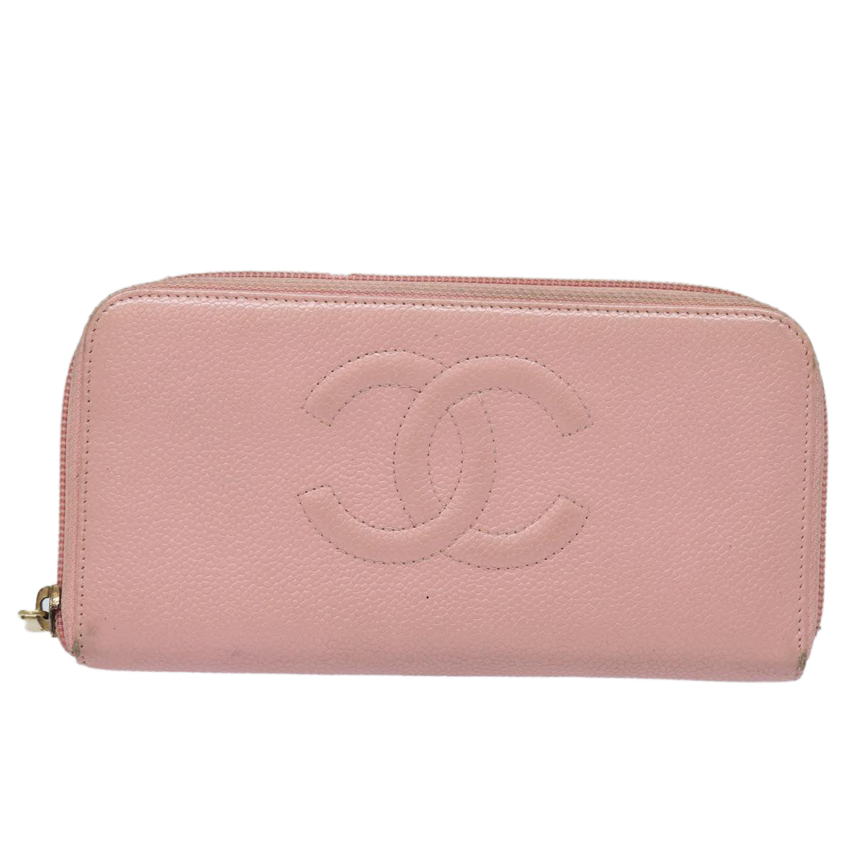 Top Quality Chanel COCO Mark Long Wallet Caviar Skin Pink Gold CC Auth 87035