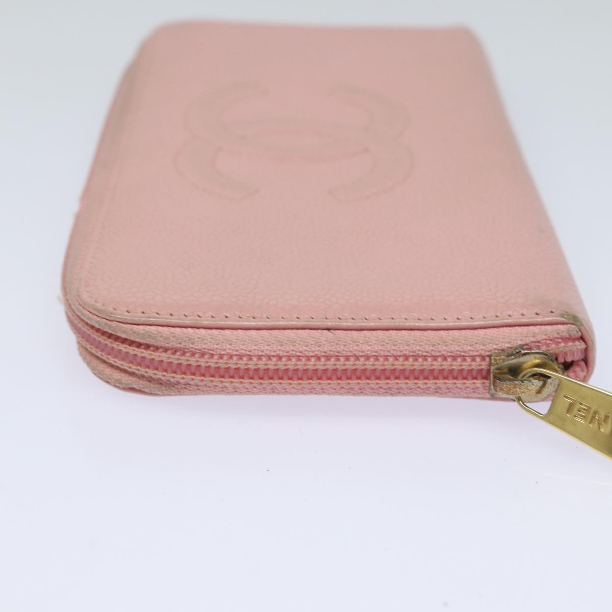 Top Quality Chanel COCO Mark Long Wallet Caviar Skin Pink Gold CC Auth 87035