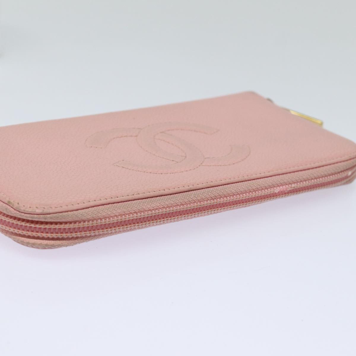 Top Quality Chanel COCO Mark Long Wallet Caviar Skin Pink Gold CC Auth 87035