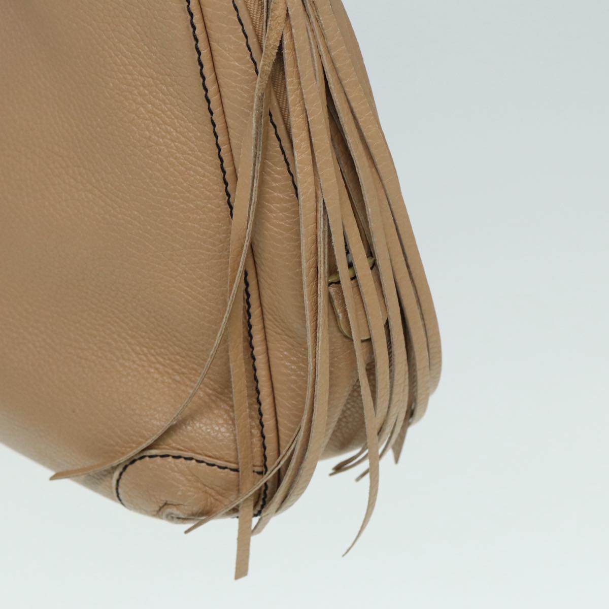 Top Quality Chanel Fringe Hand Bag Leather Beige CC Auth 87088