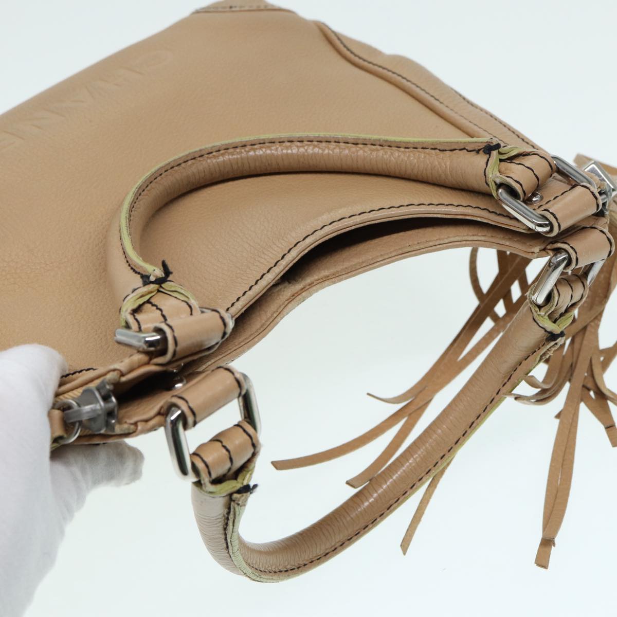 Top Quality Chanel Fringe Hand Bag Leather Beige CC Auth 87088
