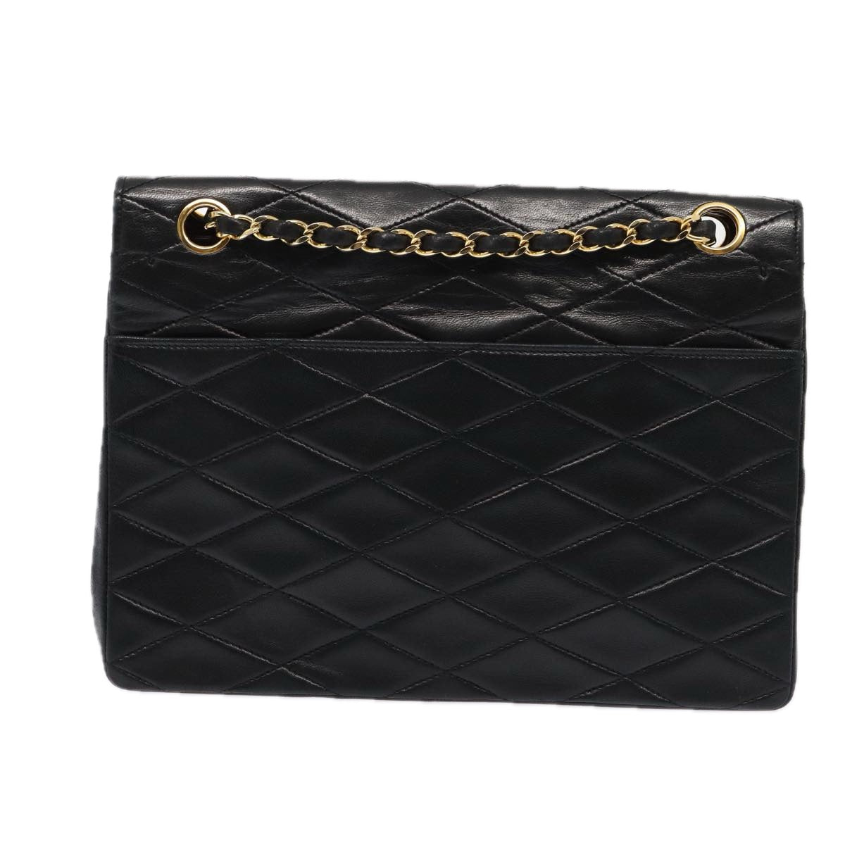 Top Quality Chanel Matelasse Turn Lock Chain Hand Bag Lamb Skin Black Gold CC Auth 87124A