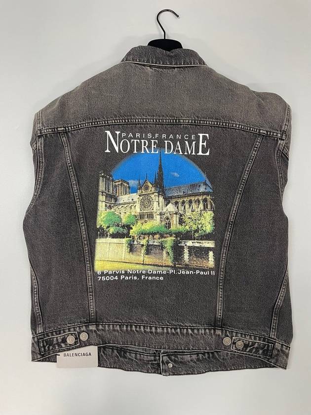 Luxury Balenciaga  Notre Dame Print Denim Jacket Black