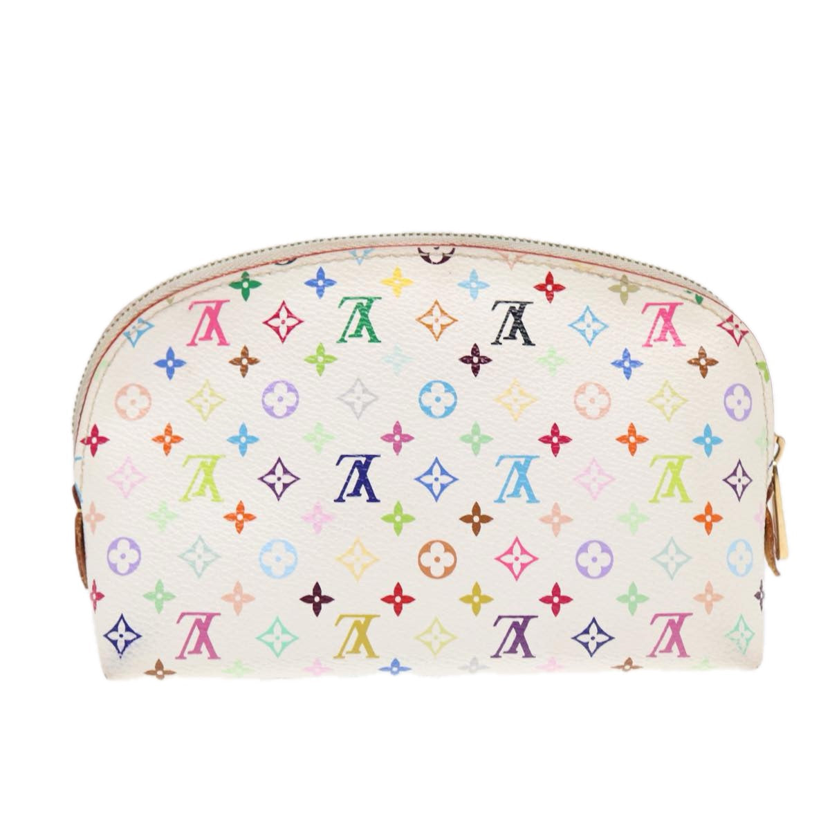 LOUIS VUITTON Multicolor Pochette Cosmetic PM Pouch White M47354 LV Auth 87359