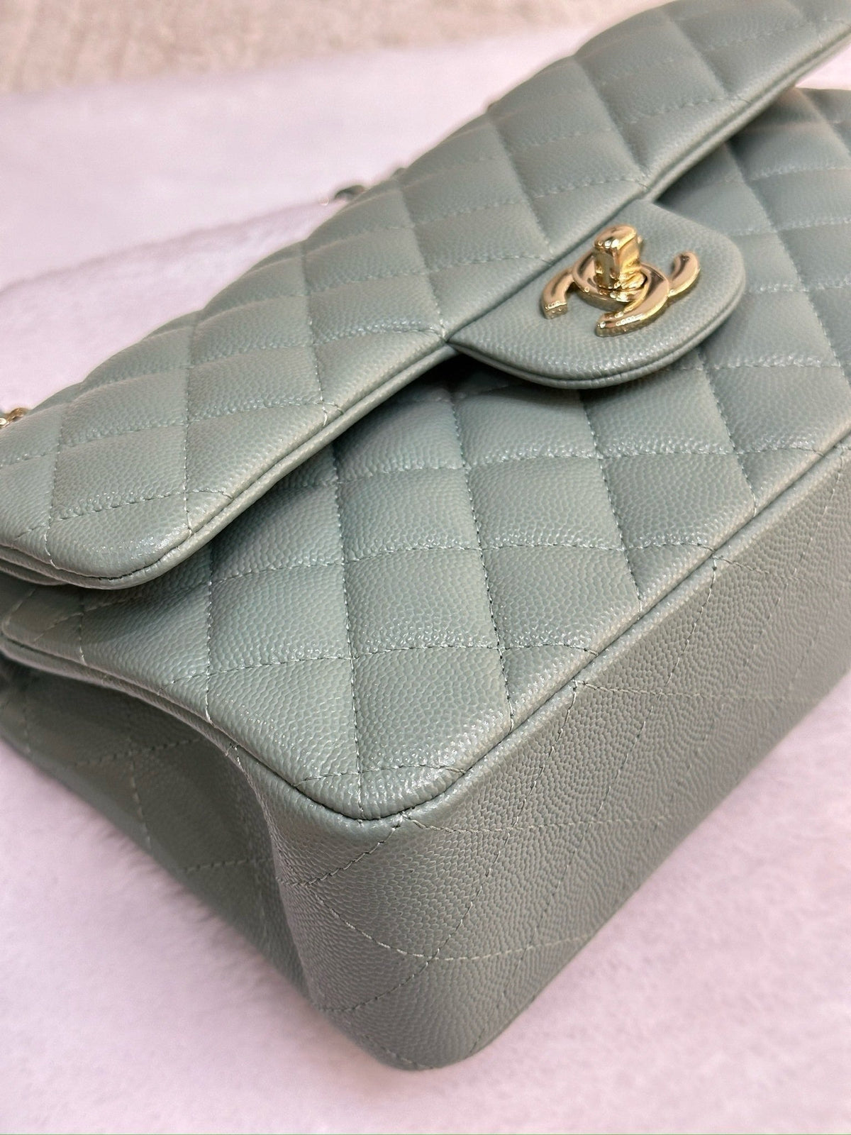 Chanel Small Caviar Quilted Double Flap Dark Green 22C