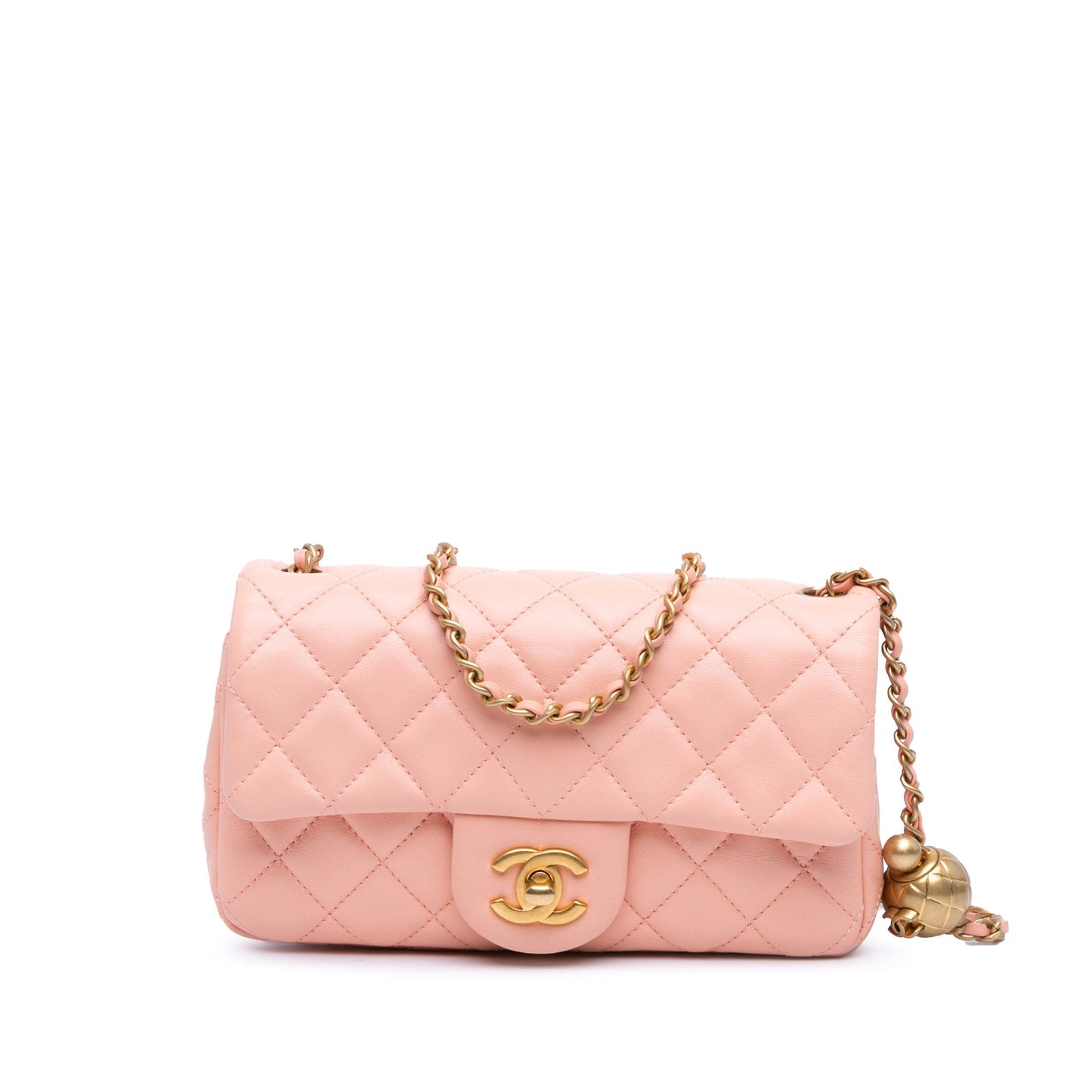 Pink Chanel Mini Rectangular Lambskin Pearl Crush Flap Crossbody Bag