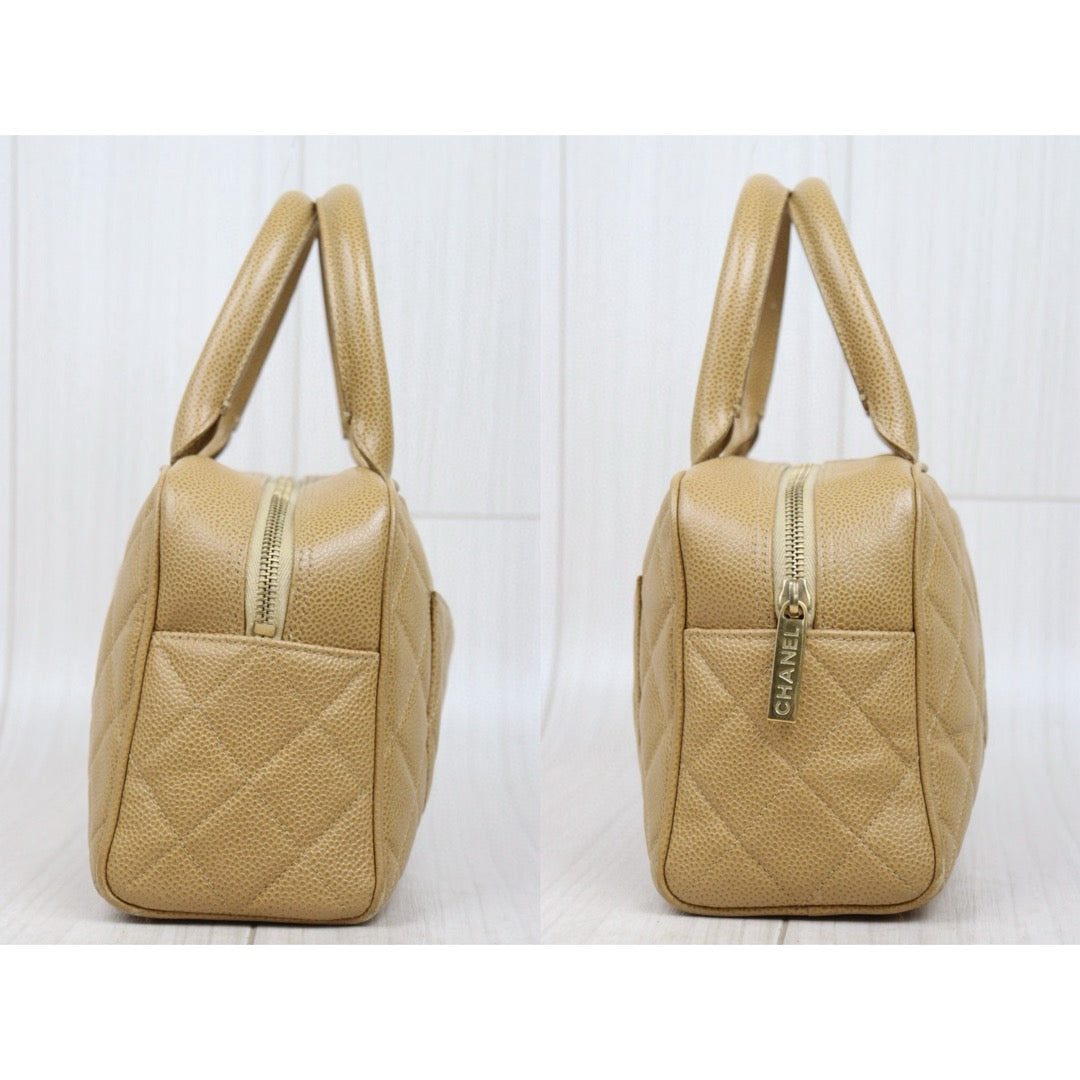 Good ( Rank AB)｜ CHANEL Caviar Skin Leather Calf Leather Bowling Hand Bag Beige Made In 2003～2004Year｜P25051601