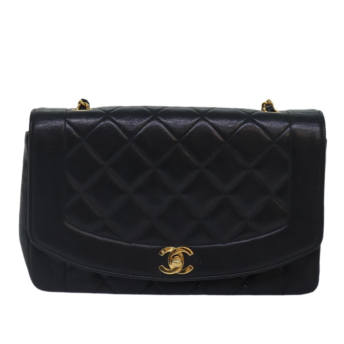 Top Quality Chanel Diana Matelasse Chain Shoulder Bag Lamb Skin Black CC Auth 87740A