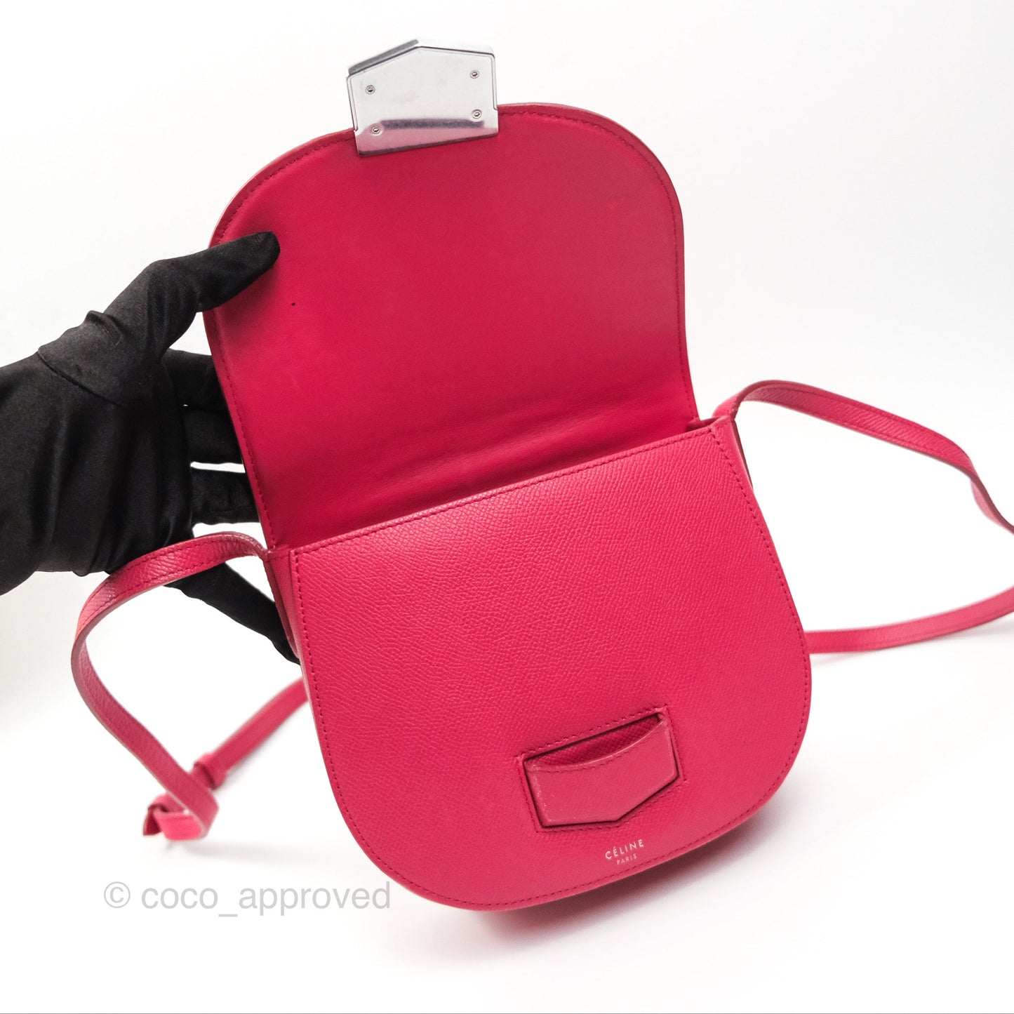 Celine Small Trotteur Crossbody Bag Grained Calfskin Dark Pink