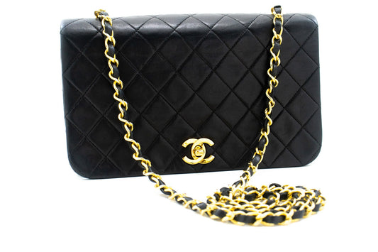 CHANEL Full Flap Chain Shoulder Bag Black Quilted Lambskin