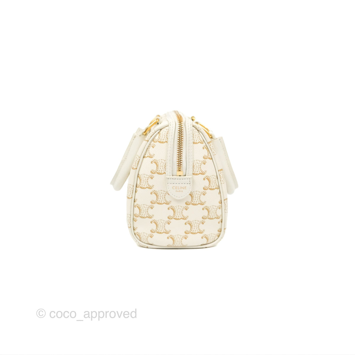 Celine Small Boston Bag White Triomphe Canvas Calfskin