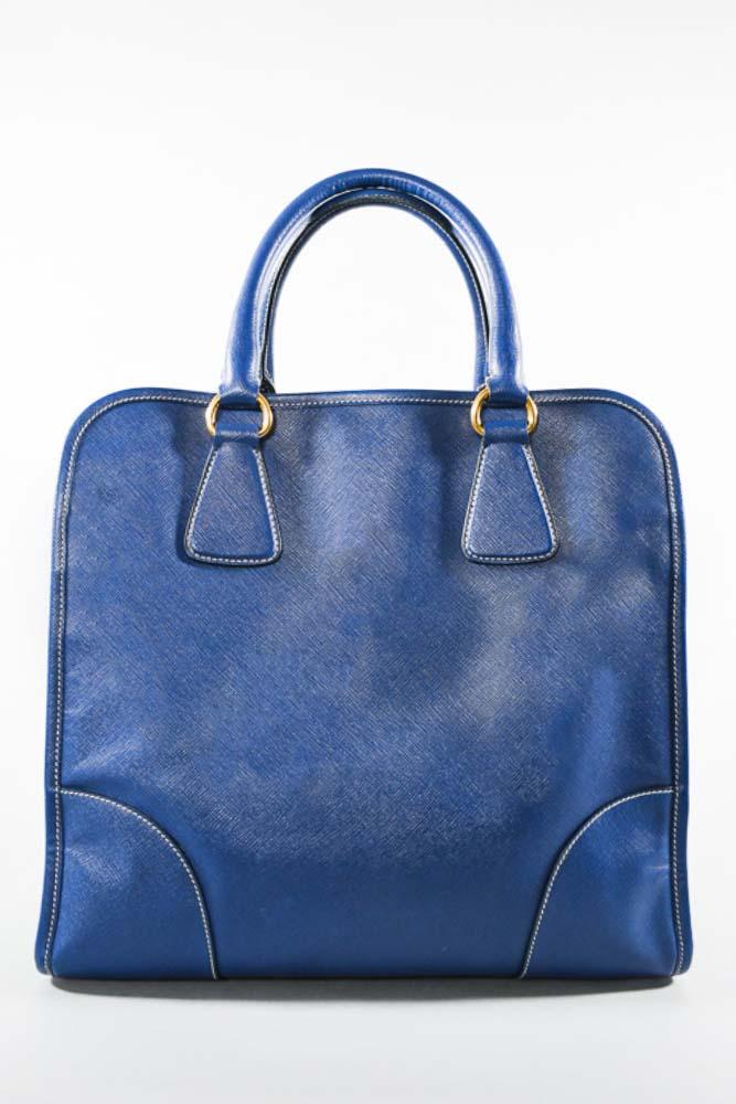 Prada Blue Leather Lucido Tote Top Handle Bag w/ Strap