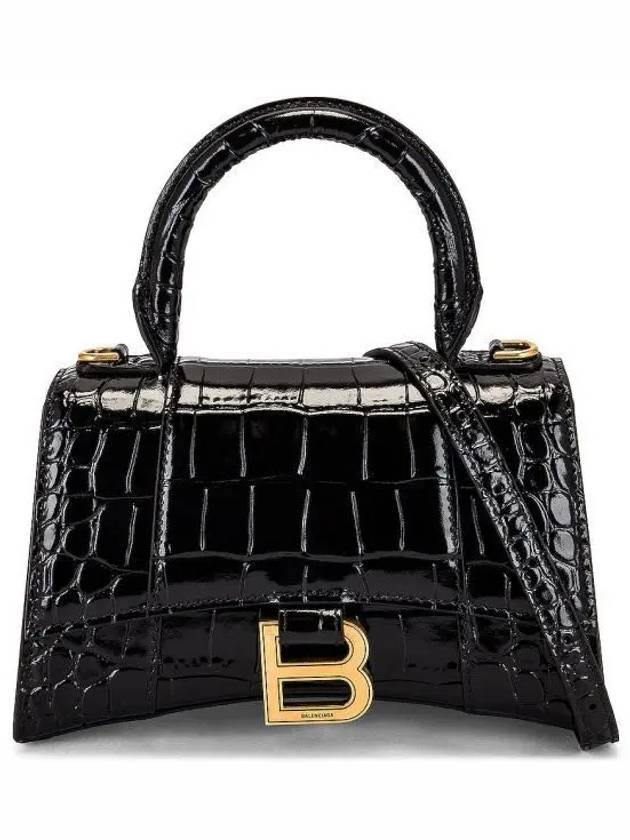 Luxury Balenciaga  Hourglass Crocodile Embossed Leather XS Tote Bag Black