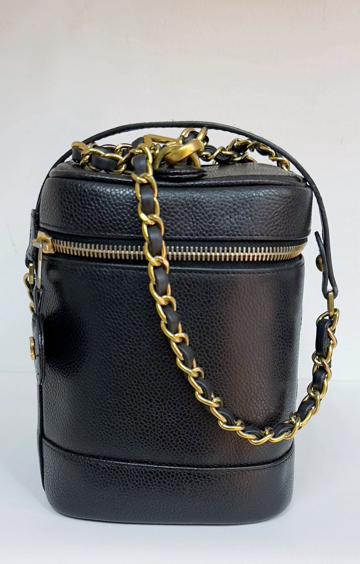Chanel Vintage Vanity Case Black Caviar GHW 2 holo card