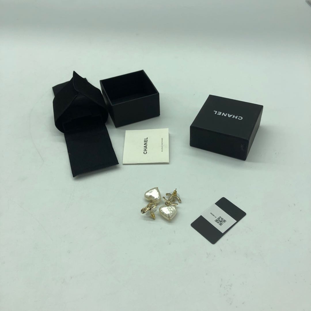 Chanel Double C Heart Pearl Earrings