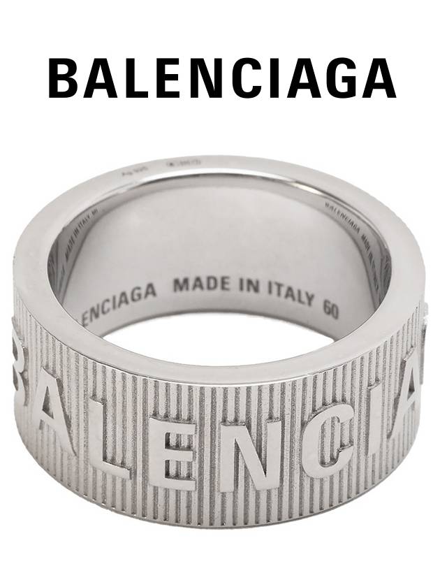Luxury Balenciaga  Striped Logo Ring Silver