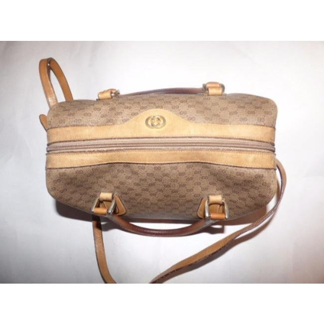 SALE! Vintage, Gucci, brown micro Guccissima print coated canvas and camel leather two-way style Boston bag satchel with a detachable shoulder strap