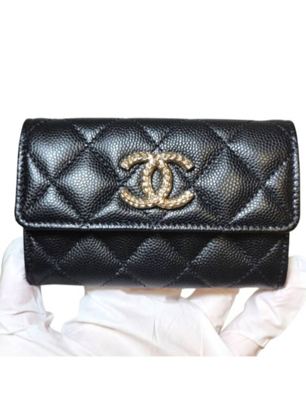 Gold Hardware Flap Grain Shiny Calfskin Card Wallet Black Chanel