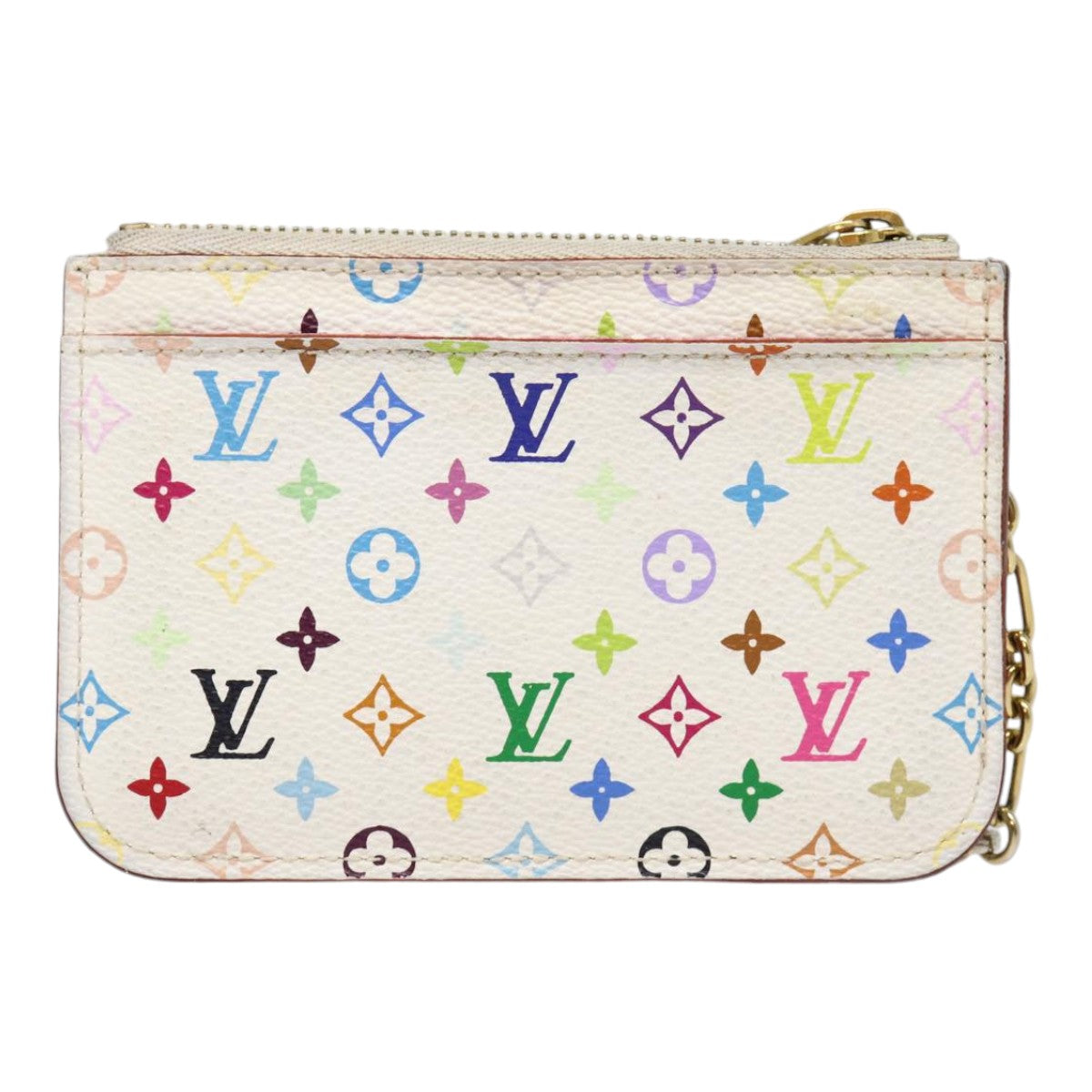 LOUIS VUITTON Multicolor Pochette Cles NM Coin Purse White M93734 LV Auth 88038