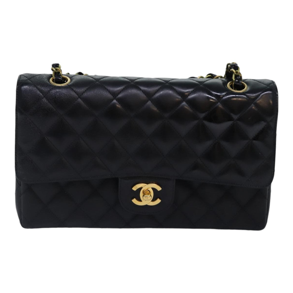 Top Quality Chanel Matelasse Chain Shoulder Bag Leather Black Gold CC Auth 88183