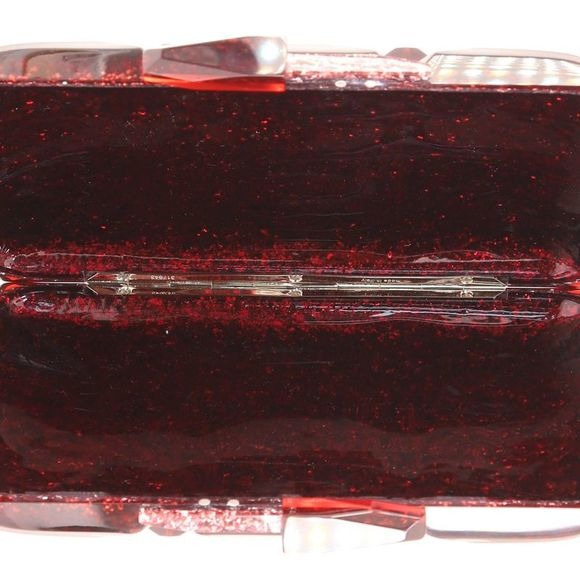 one of a kind, vintage, Gucci Aristographic Red Glitter Plexiglass clutch made of red glitter faceted heavy resin plastic with a latch top